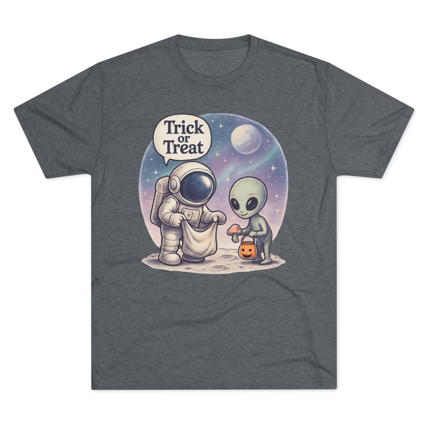 Space Trick or Treat Crew Tee, Halloween T-Shirt, Space Theme Shirt, Unisex Graphic Tee, Fun Costume Tee, Gift for Space Lovers