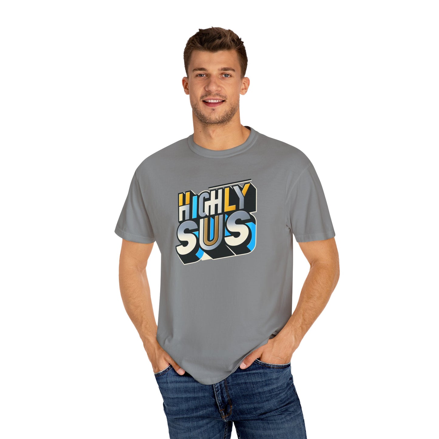 Highly Sus Unisex Garment-Dyed T-shirt - Trendy Casual Wear - Psychonaut Swag