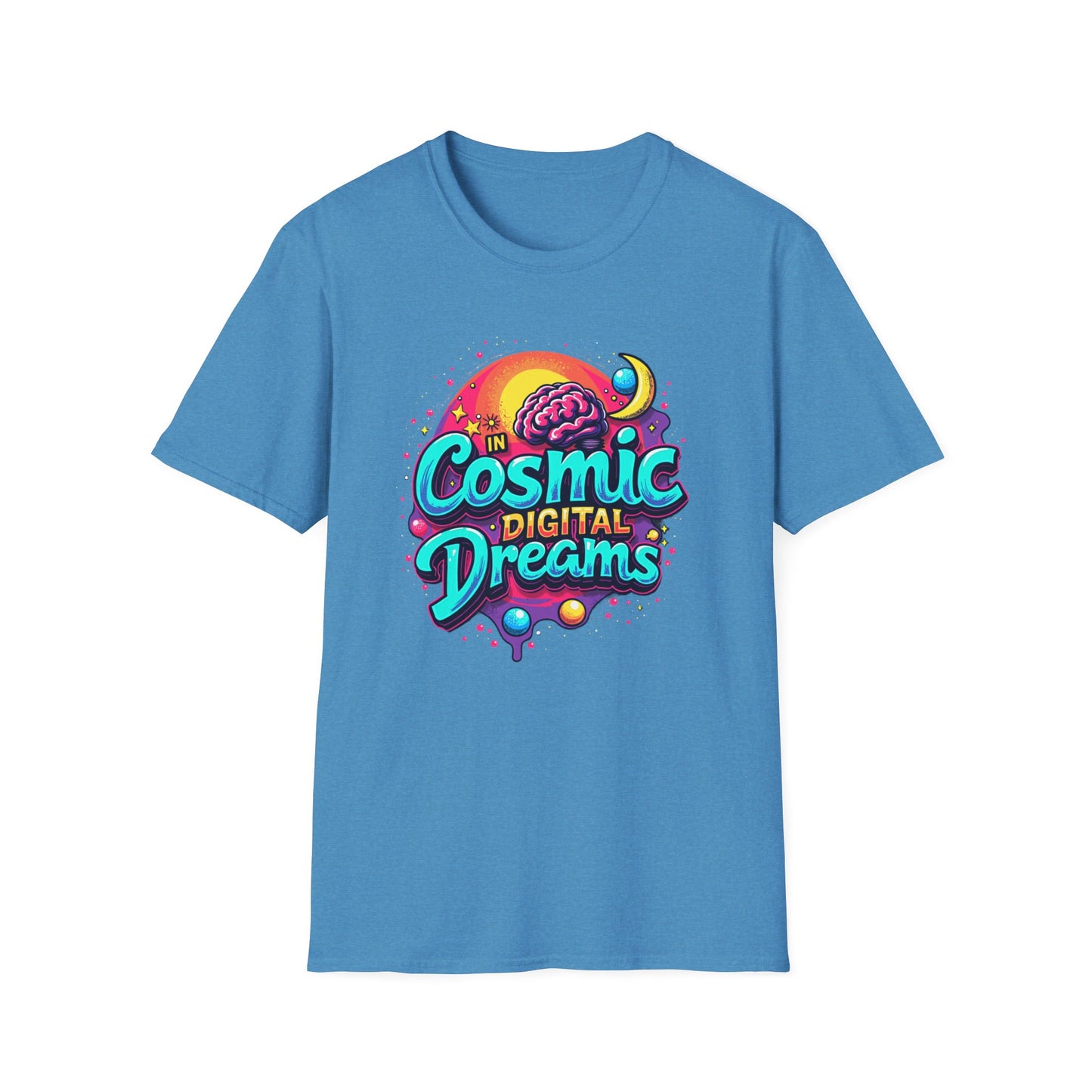 Cosmic Digital Dreams Unisex Softstyle T-Shirt - Vibrant Space-Inspired Design - Psychonaut Swag