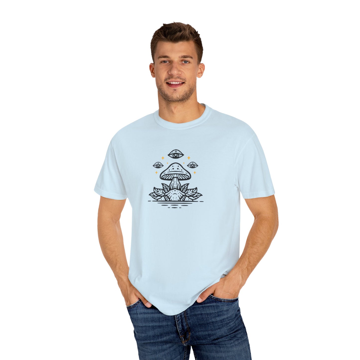 Mushroom Gift from Visitors, Unisex Garment-Dyed T-shirt - Psychonaut Swag