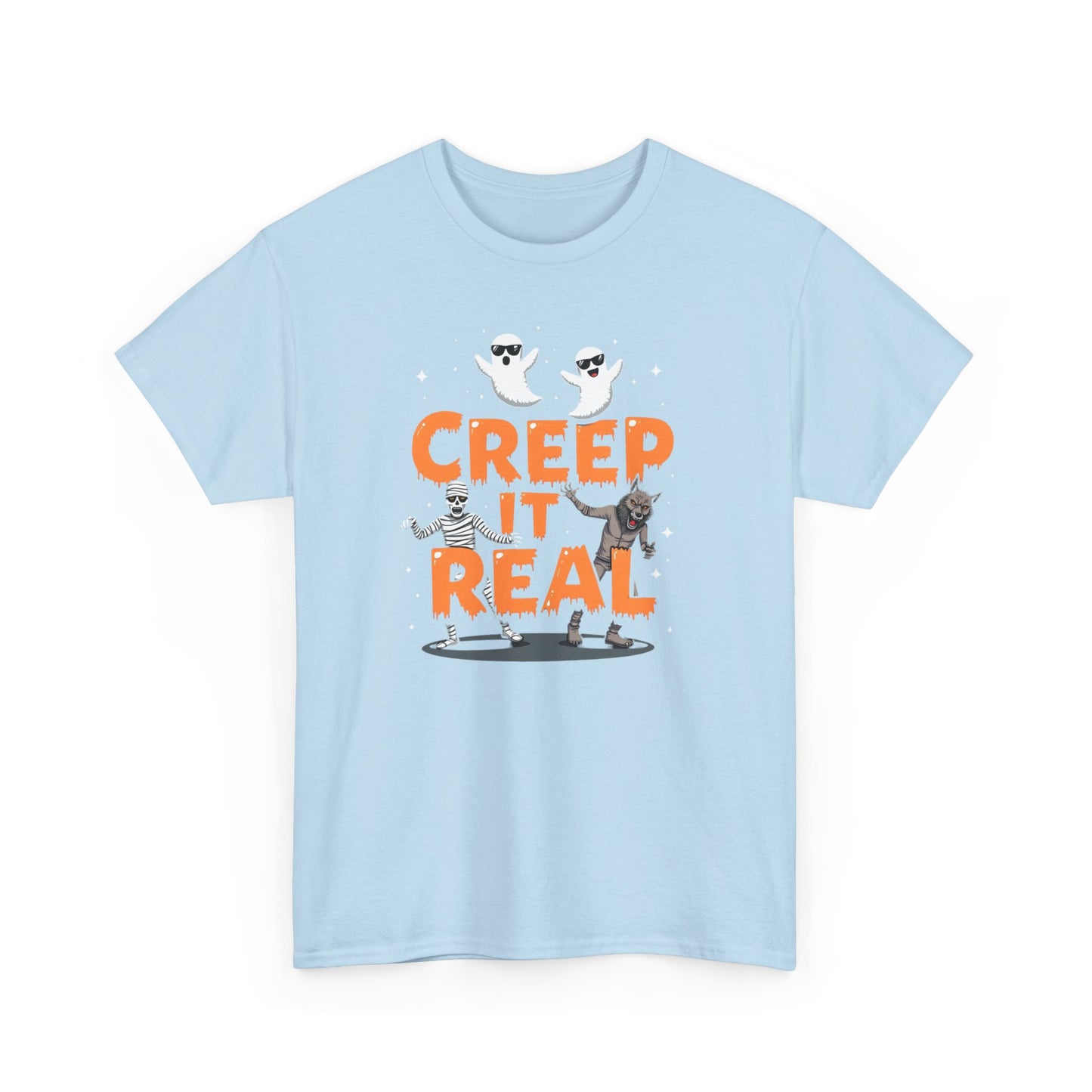 Creep It Real Unisex Heavy Cotton Tee, Halloween Shirt, Fall Apparel, Spooky Season, Ghost Theme, Unisex Casual Wear
