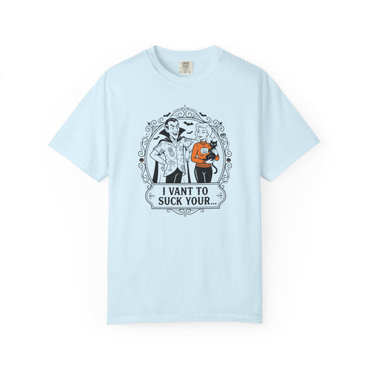 Vampire Sucking Pumpkins Halloween T-Shirt — “I Vant to Suck Your…” Vintage Horror Tee