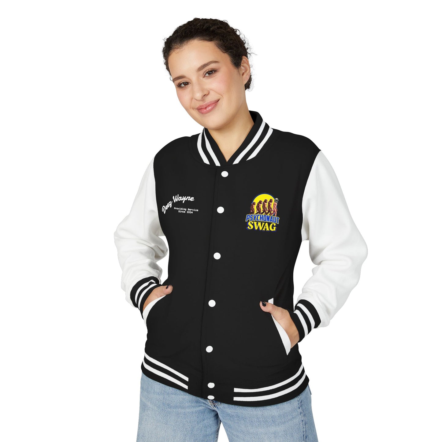 Psychonaut Swag, Small Biz, Vintage Unisex Heavyweight Letterman Jacket – Perfect for Team Spirit, Casual Outings, Gifts, College Events, Personalized Style