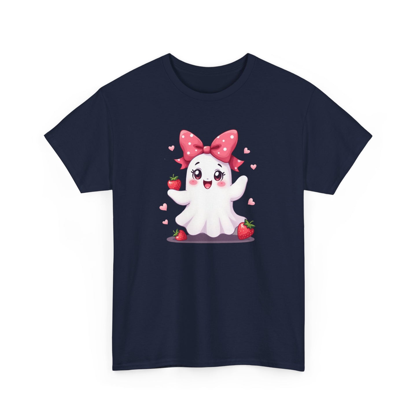 Cute Ghost Strawberry Unisex Tee, Perfect for Halloween, Gift, Casual Wear, Festival Shirt, Summer Vibes, Kawaii Apparel