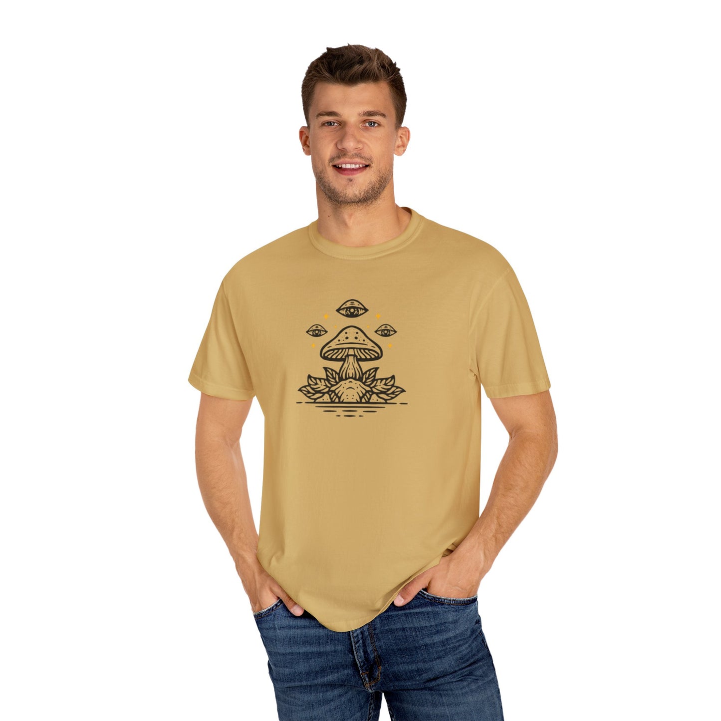 Mushroom Gift from Visitors, Unisex Garment-Dyed T-shirt - Psychonaut Swag