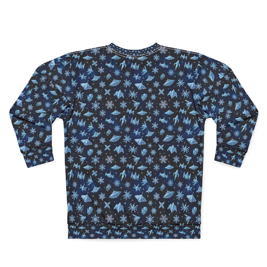 Galaxy Snowfall Ugly Sweatshirt — Blue Space Snowflake All-Over Print