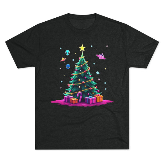 Alien visitors Christmas tree, Unisex Tri-Blend Crew Tee