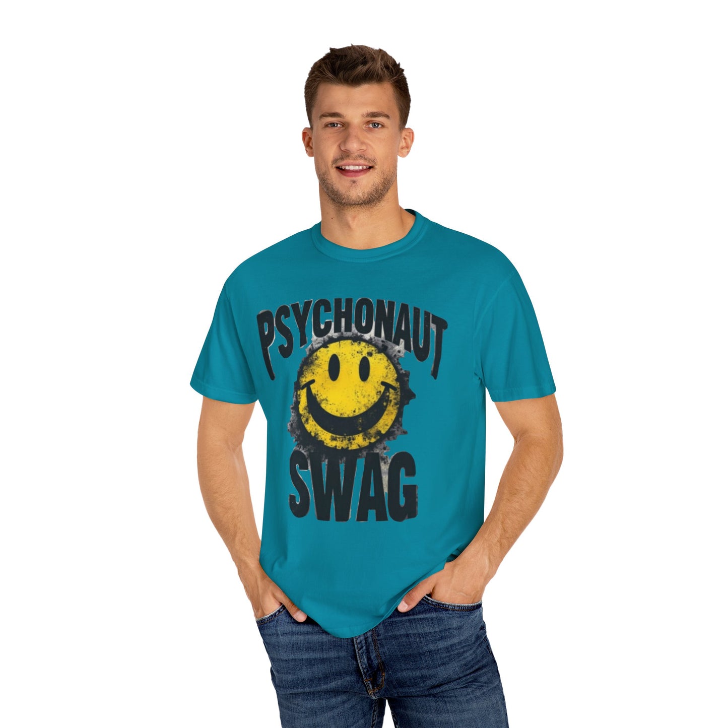 Psychonaut Swag Yellow Smiley Face, Trendy Graphic Tee for Festival Lovers, Casual Wear, Gifts, Street Style