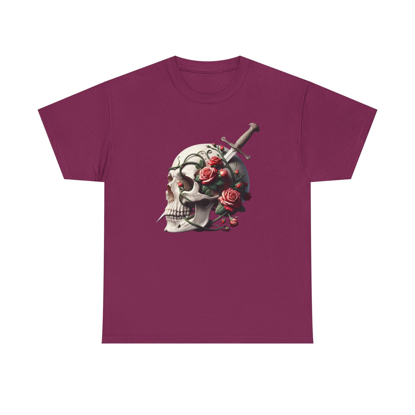 Skull & Roses Unisex Heavy Cotton Tee - Edgy Graphic T-Shirt for Alternative Fashion - Psychonaut Swag