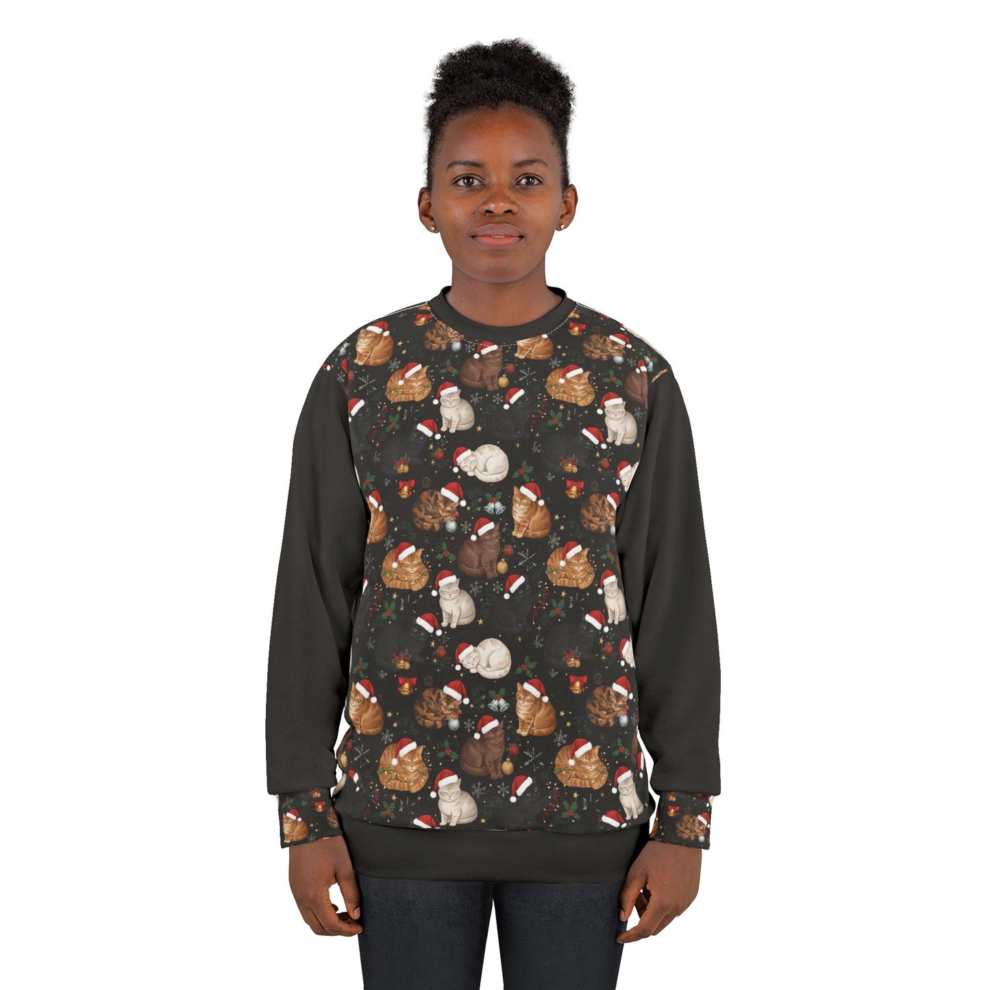 Holiday Cats Ugly Christmas Sweatshirt — Festive Sleeping Kittens Pattern