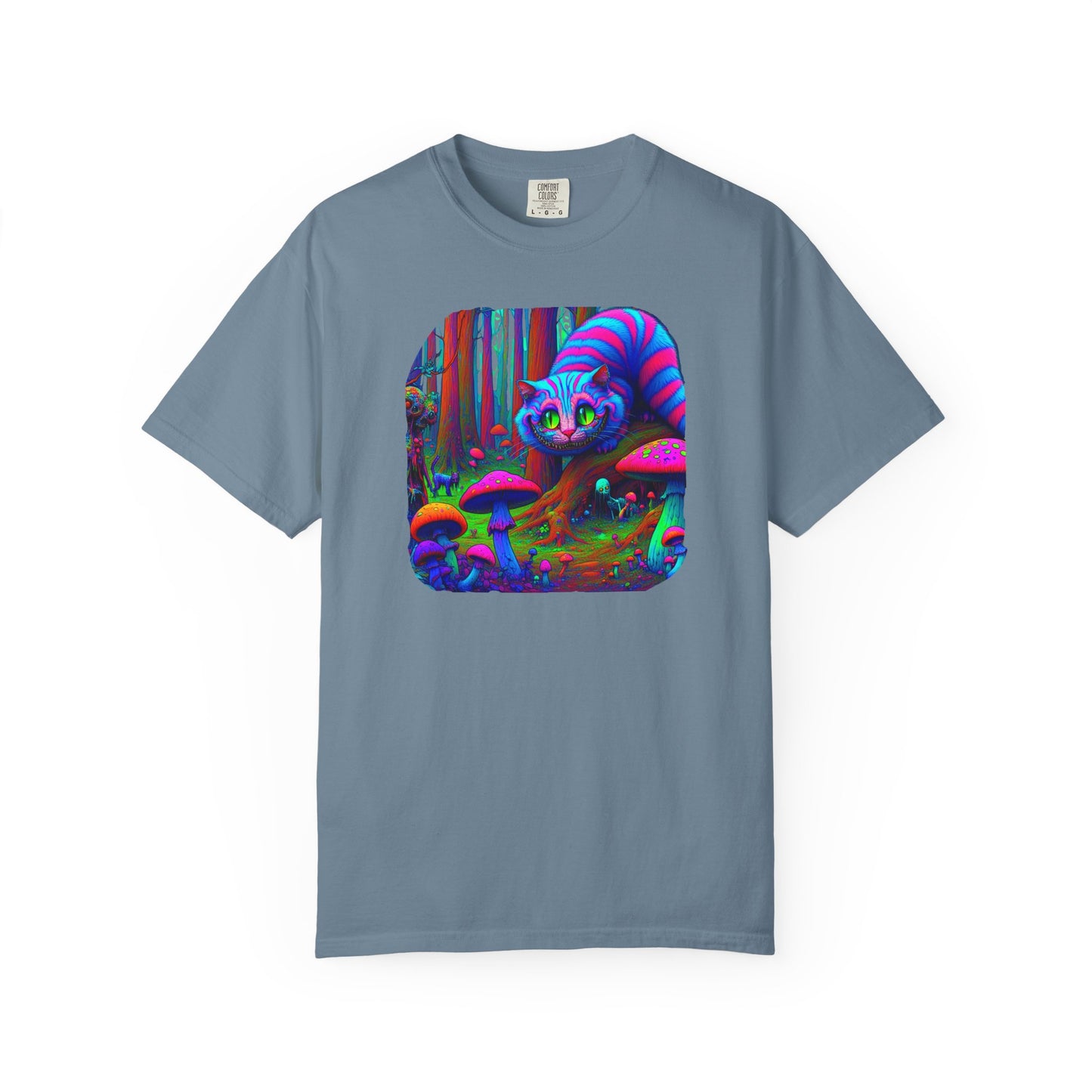 Curious Cat with mushrooms, Unisex Garment-Dyed T-shirt - Psychonaut Swag