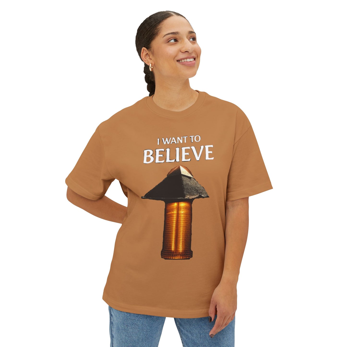 I Want to Believe Pyramid Tee, Unisex Tee, Oversized T-Shirt, UFO Humor Shirt, Gift for Sci-Fi Lovers, Casual Graphic Top - Psychonaut Swag
