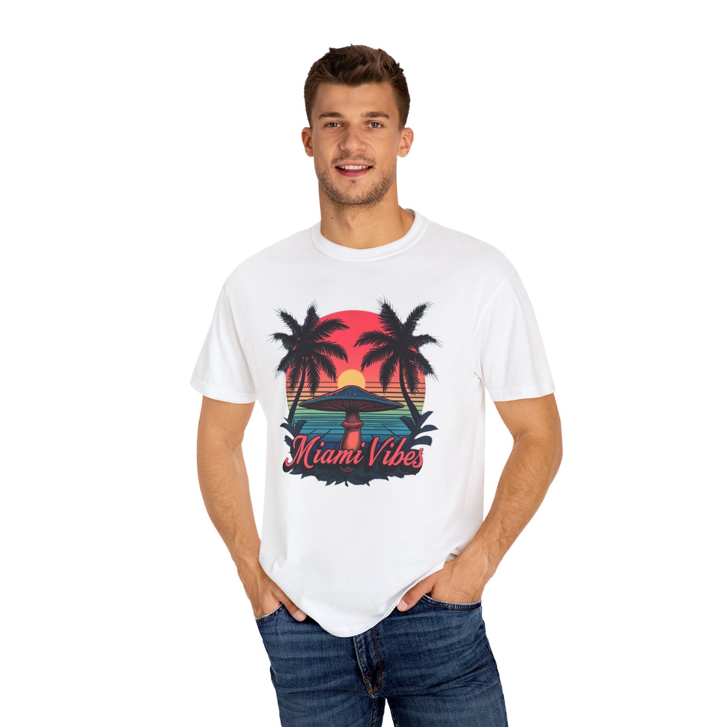 Miami Vibes, T-Shirt with Tropical Vibes Design, Summer Apparel, Beachwear, Gift for Vacation Lovers, Relaxed Style - Psychonaut Swag
