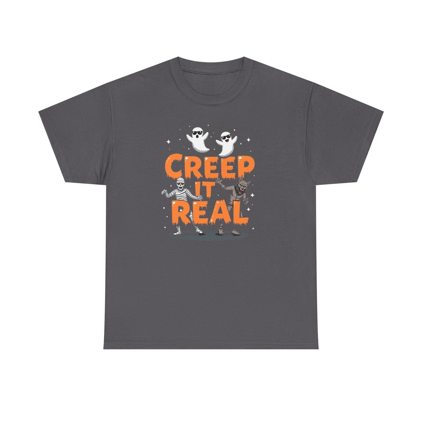 Creep It Real Unisex Heavy Cotton Tee, Halloween Shirt, Fall Apparel, Spooky Season, Ghost Theme, Unisex Casual Wear