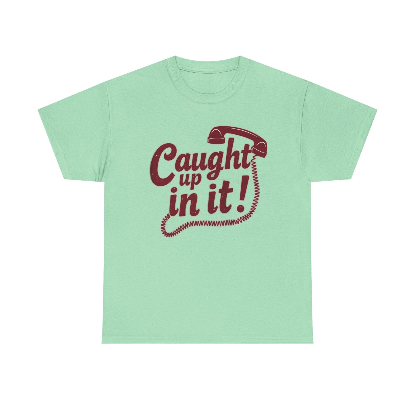 Caught Up in It, Phone chord, Unisex Heavy Cotton Tee, Vintage Phone Graphic T-Shirt, Casual Daily Wear, Fun Gift for Friends, Trendy White Tee - Psychonaut Swag