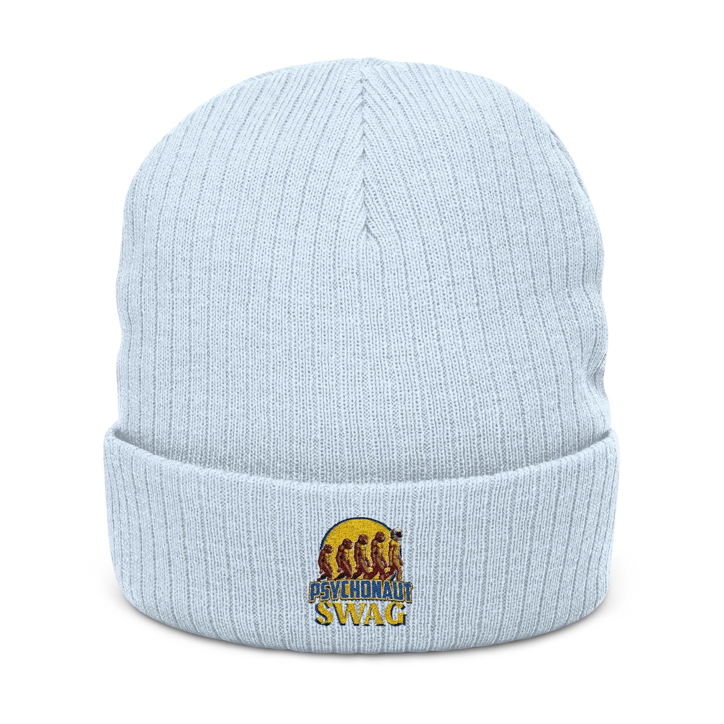 Psychonaut swag, small biz, Ribbed Knit Beanie - Cozy Embroidered Headwear for All Seasons, Winter Fashion, Gift Idea, Casual Style, Outdoor Fun