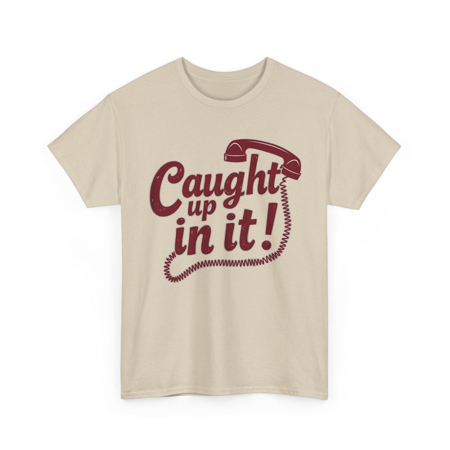 Caught Up in It, Phone chord, Unisex Heavy Cotton Tee, Vintage Phone Graphic T-Shirt, Casual Daily Wear, Fun Gift for Friends, Trendy White Tee - Psychonaut Swag