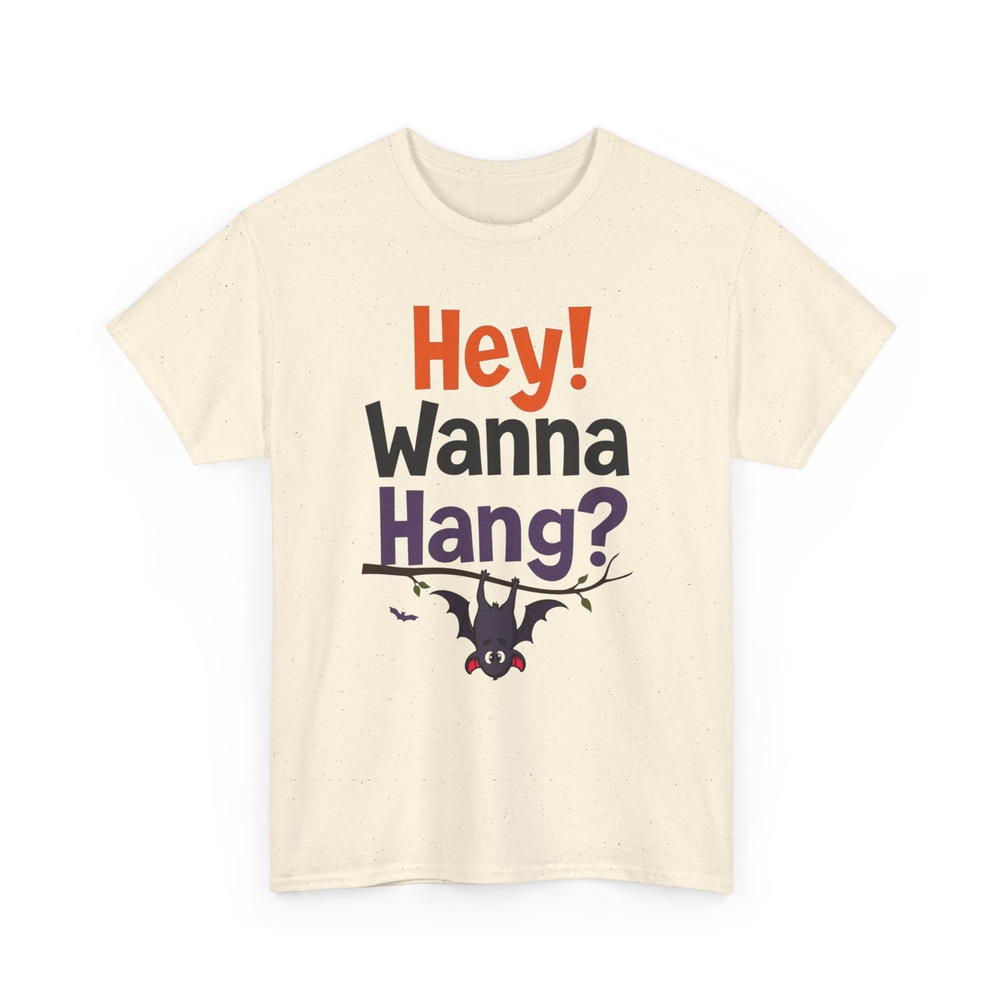 Wanna Hang, Bat Halloween Themed Unisex Heavy Cotton Tee - Fun & Spooky Graphic Tee, Perfect for Parties, Costume Events, Fall Celebrations, Gifts - Psychonaut Swag