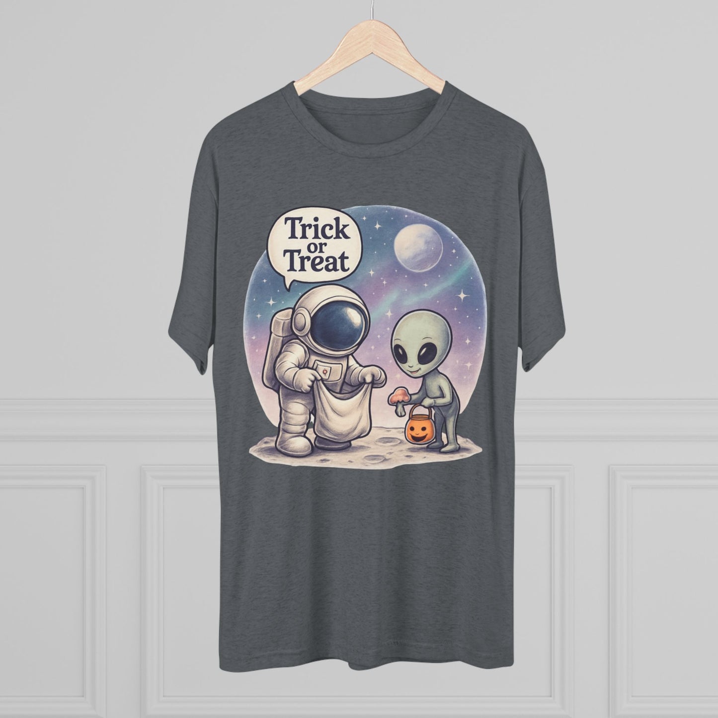 Space Trick or Treat Crew Tee, Halloween T-Shirt, Space Theme Shirt, Unisex Graphic Tee, Fun Costume Tee, Gift for Space Lovers