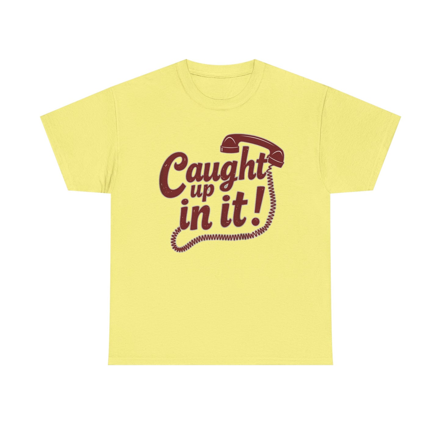 Caught Up in It, Phone chord, Unisex Heavy Cotton Tee, Vintage Phone Graphic T-Shirt, Casual Daily Wear, Fun Gift for Friends, Trendy White Tee - Psychonaut Swag