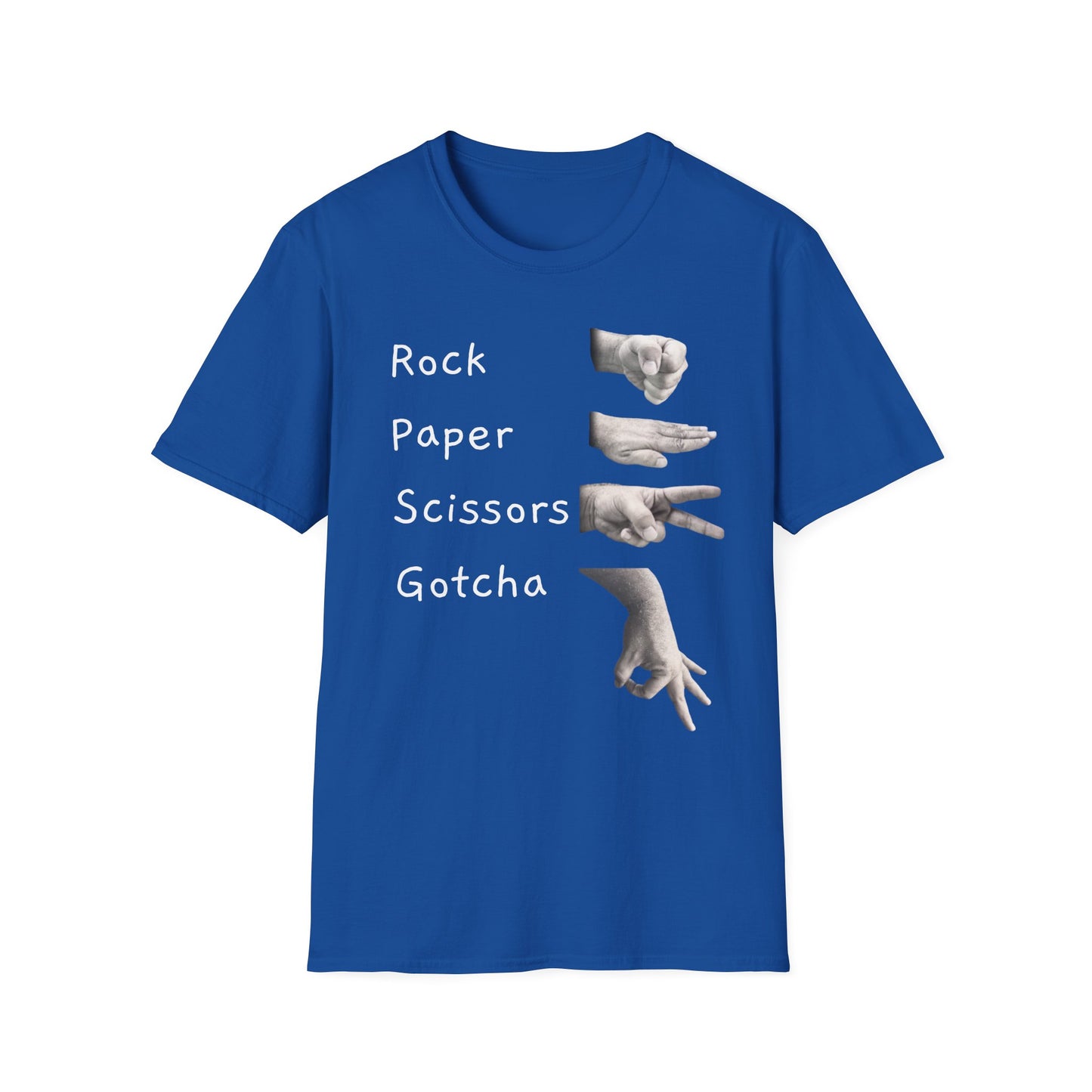 Rock, Paper, Scissors Creative Hands Symbol T-Shirt, Hand Gesture Graphic Tee, Unisex Softstyle Shirt for Friends, Casual Wear, Gift for Holidays, Statement Shirt