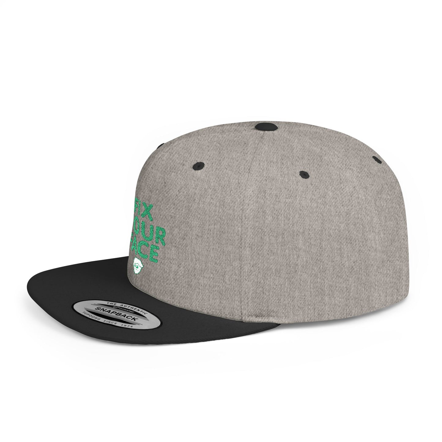 Fix Your Face-Leah, Flat Bill Snapback Cap, Trendy Snapback Hat, Funny Quote Hat, Casual Streetwear Cap, Unique Gift for Friends