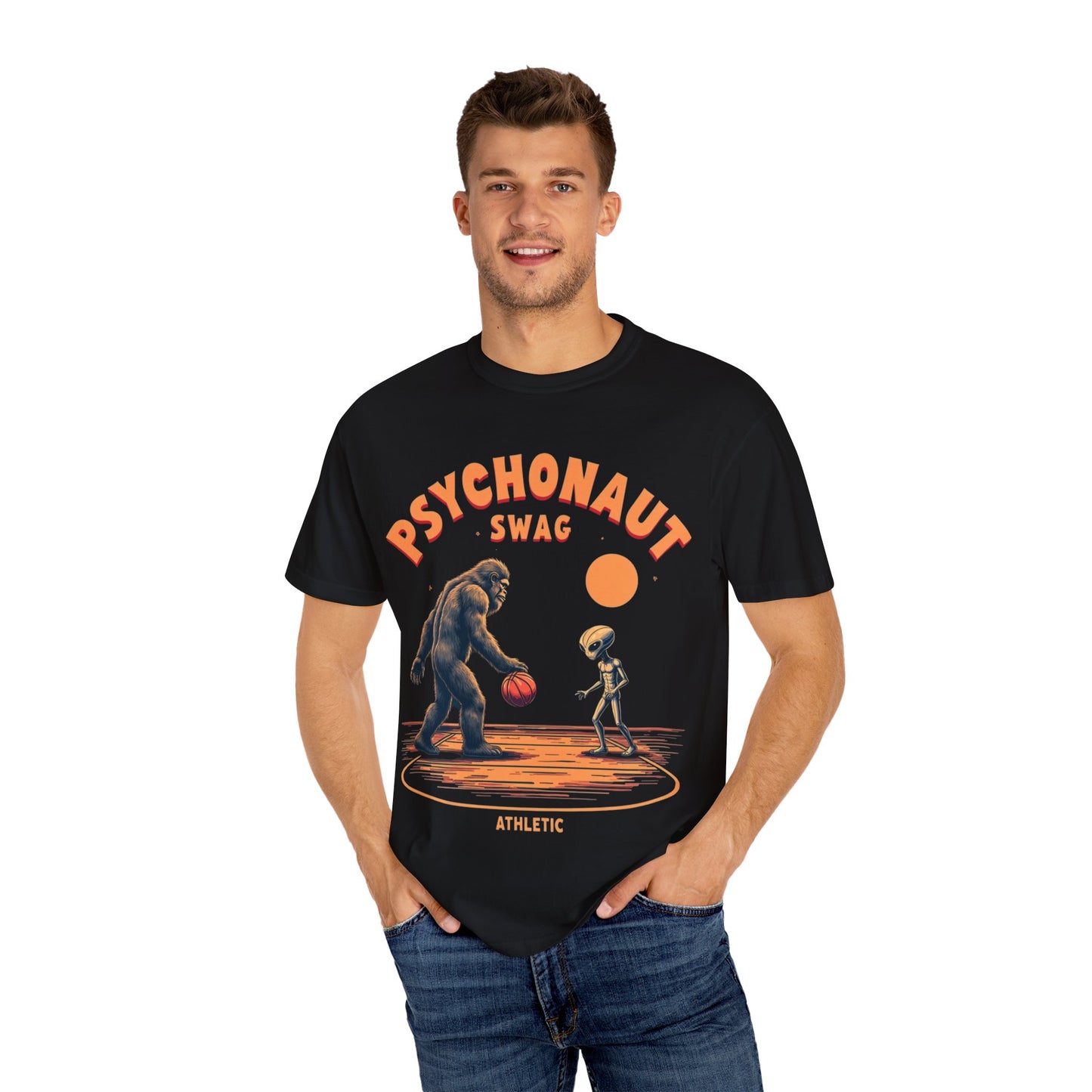 Alien vs Bigfoot, Psychonaut Swag Unisex T-Shirt, Funny Graphic Tee, Unique Gift for Gamers, Outdoor Lovers, Birthday, Casual Wear - Psychonaut Swag