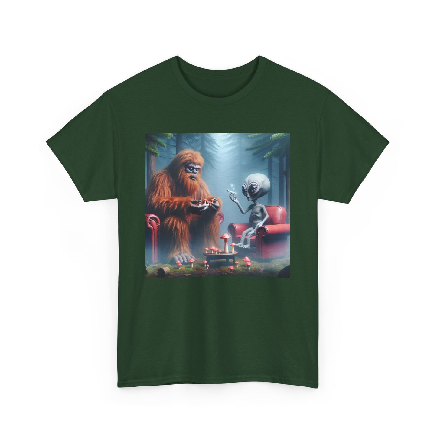 Mythical Bigfoot and Alien, Hanging out in the woods, Unisex Heavy Cotton Tee - Psychonaut Swag