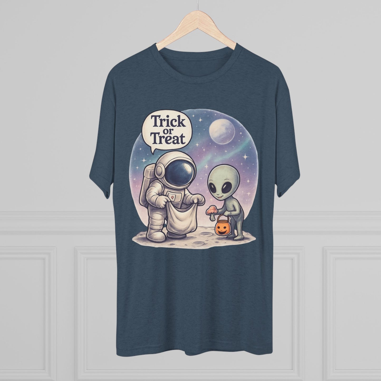 Space Trick or Treat Crew Tee, Halloween T-Shirt, Space Theme Shirt, Unisex Graphic Tee, Fun Costume Tee, Gift for Space Lovers