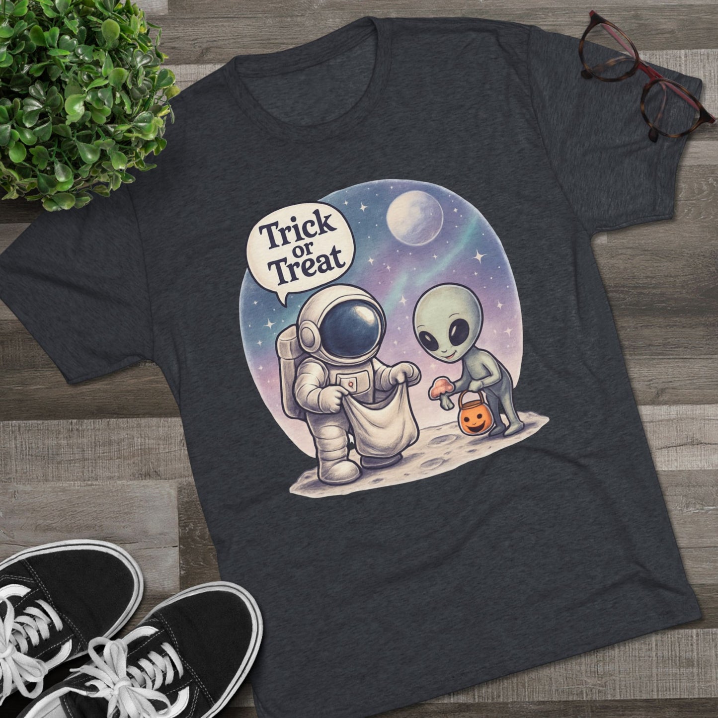 Space Trick or Treat Crew Tee, Halloween T-Shirt, Space Theme Shirt, Unisex Graphic Tee, Fun Costume Tee, Gift for Space Lovers