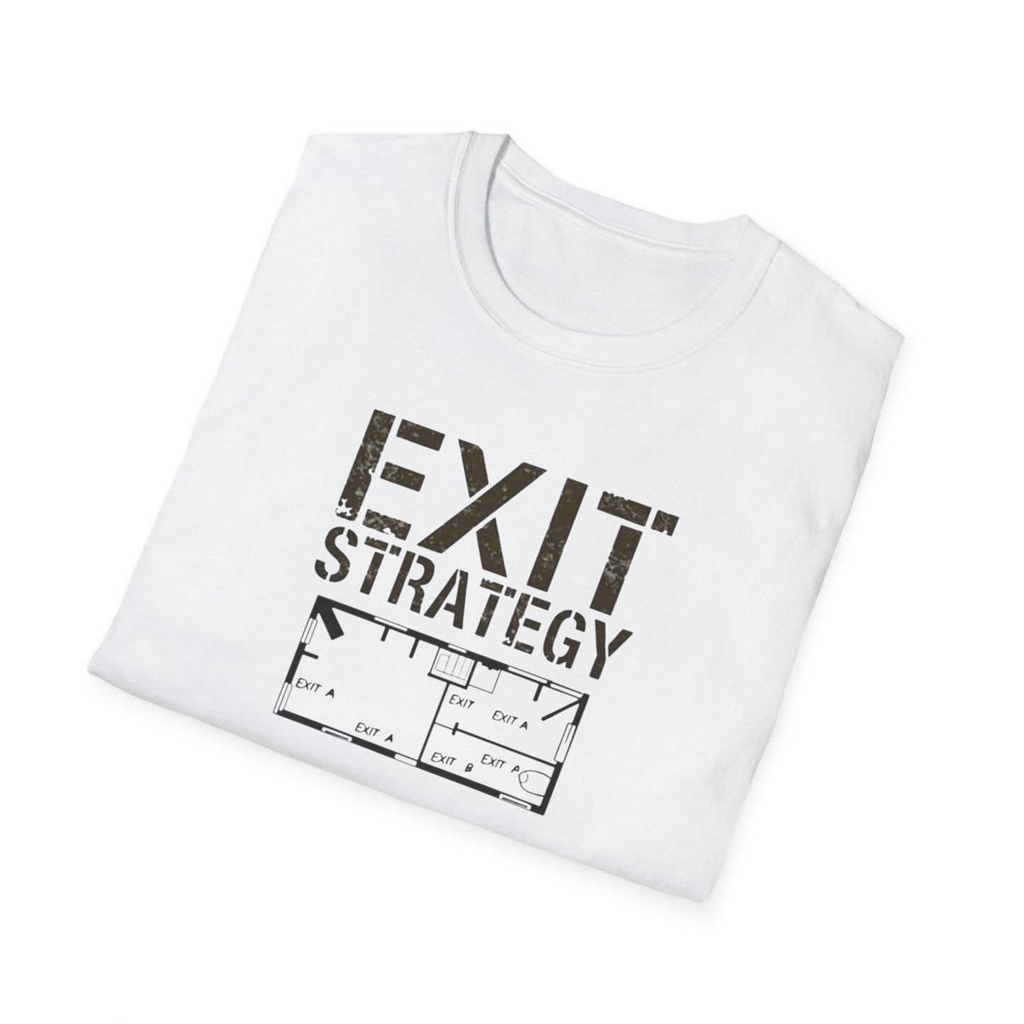 Exit Strategy Unisex Softstyle T-Shirt, Casual Wear, Fun Graphic Tee, Gift for Friends, Statement Shirt, Everyday Comfort - Psychonaut Swag