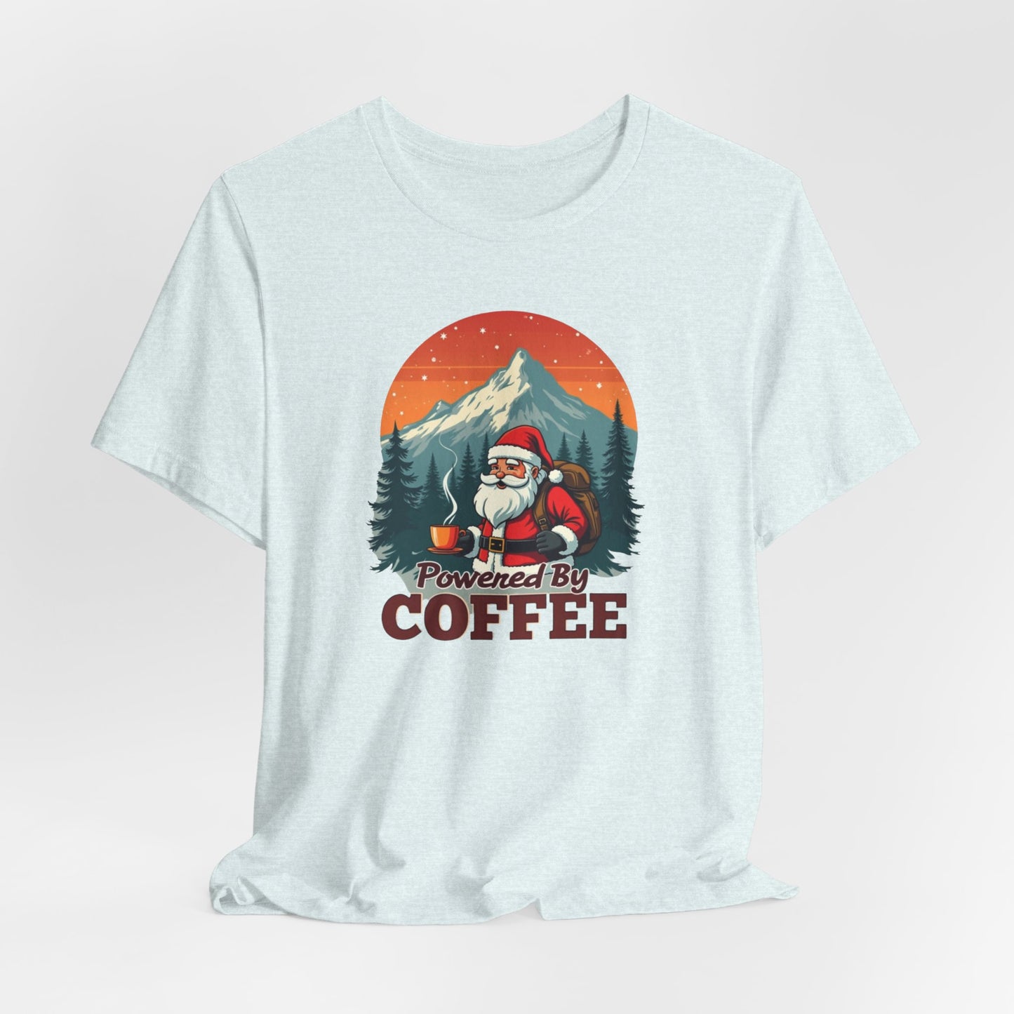 Coffee-Powered Santa T-Shirt — "Powered by Coffee" Holiday Tee