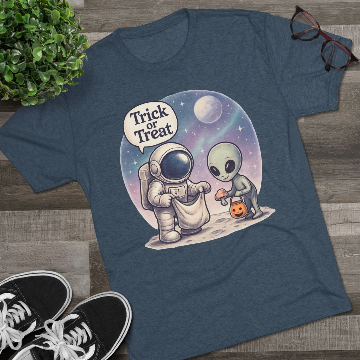Space Trick or Treat Crew Tee, Halloween T-Shirt, Space Theme Shirt, Unisex Graphic Tee, Fun Costume Tee, Gift for Space Lovers