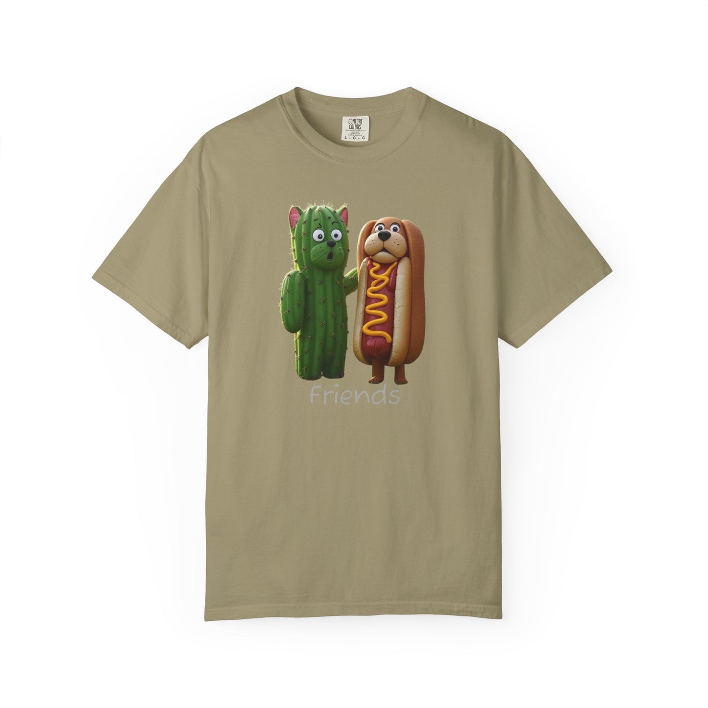 Friends Cactus and Hot Dog, Cartoon T-Shirt, Cute Tee for Kids and Adults, Humorous Gift for Food Lovers, Summer Casual Wear, Birthday Gift