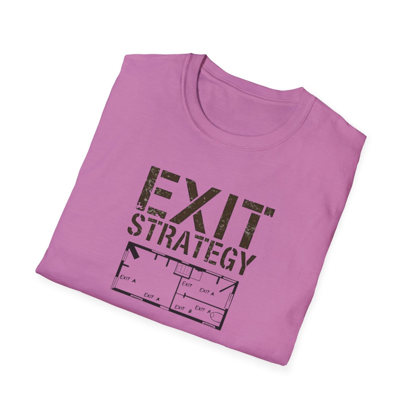 Exit Strategy Unisex Softstyle T-Shirt, Casual Wear, Fun Graphic Tee, Gift for Friends, Statement Shirt, Everyday Comfort - Psychonaut Swag