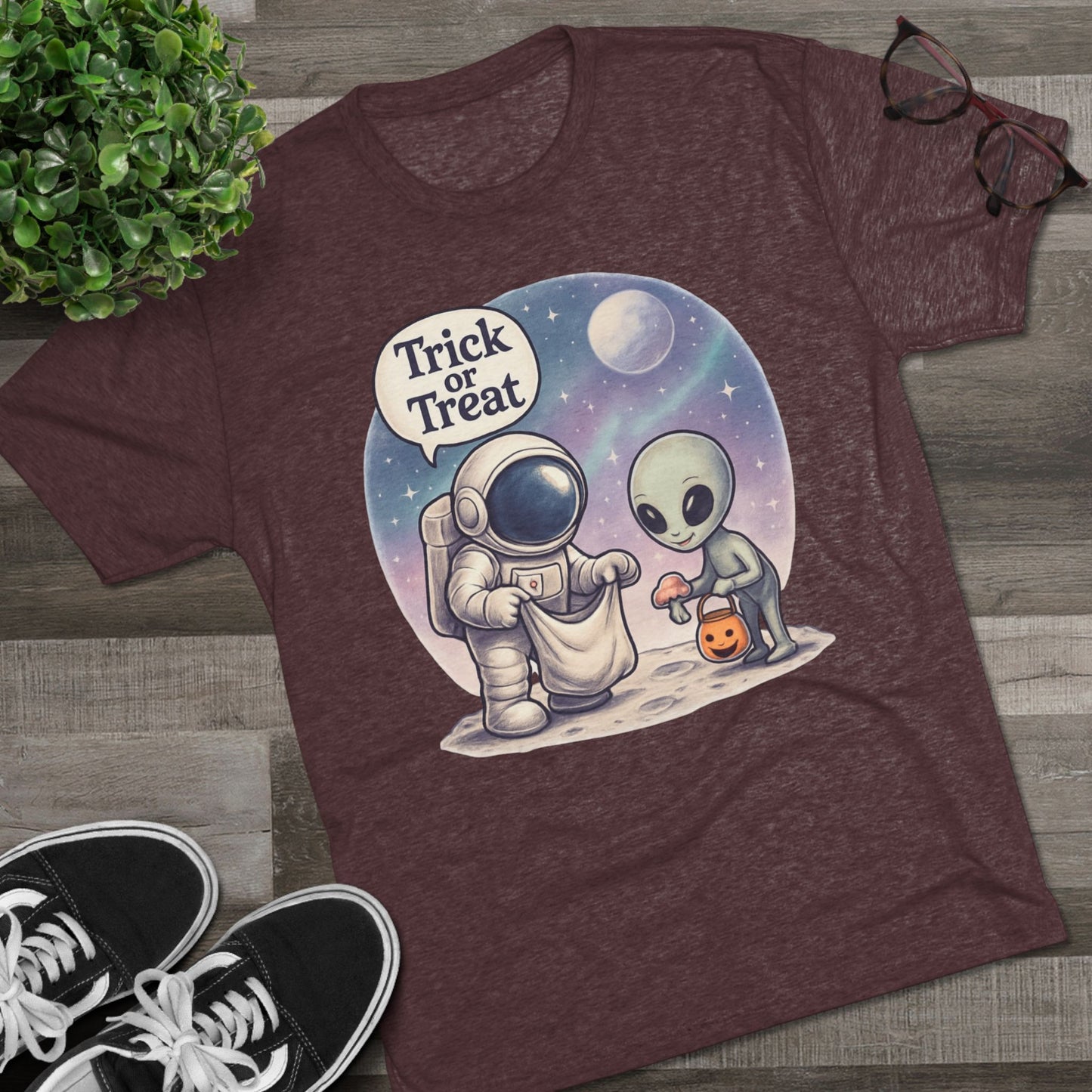Space Trick or Treat Crew Tee, Halloween T-Shirt, Space Theme Shirt, Unisex Graphic Tee, Fun Costume Tee, Gift for Space Lovers