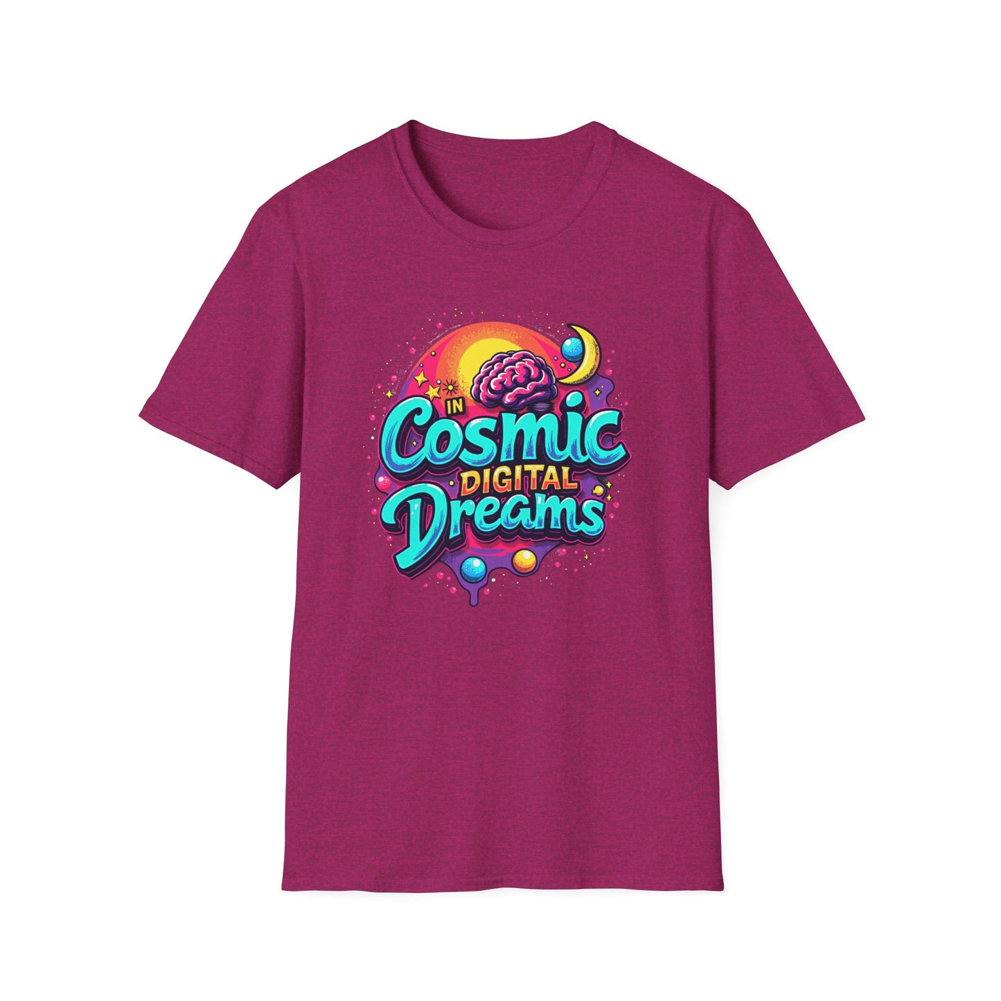 Cosmic Digital Dreams Unisex Softstyle T-Shirt - Vibrant Space-Inspired Design - Psychonaut Swag