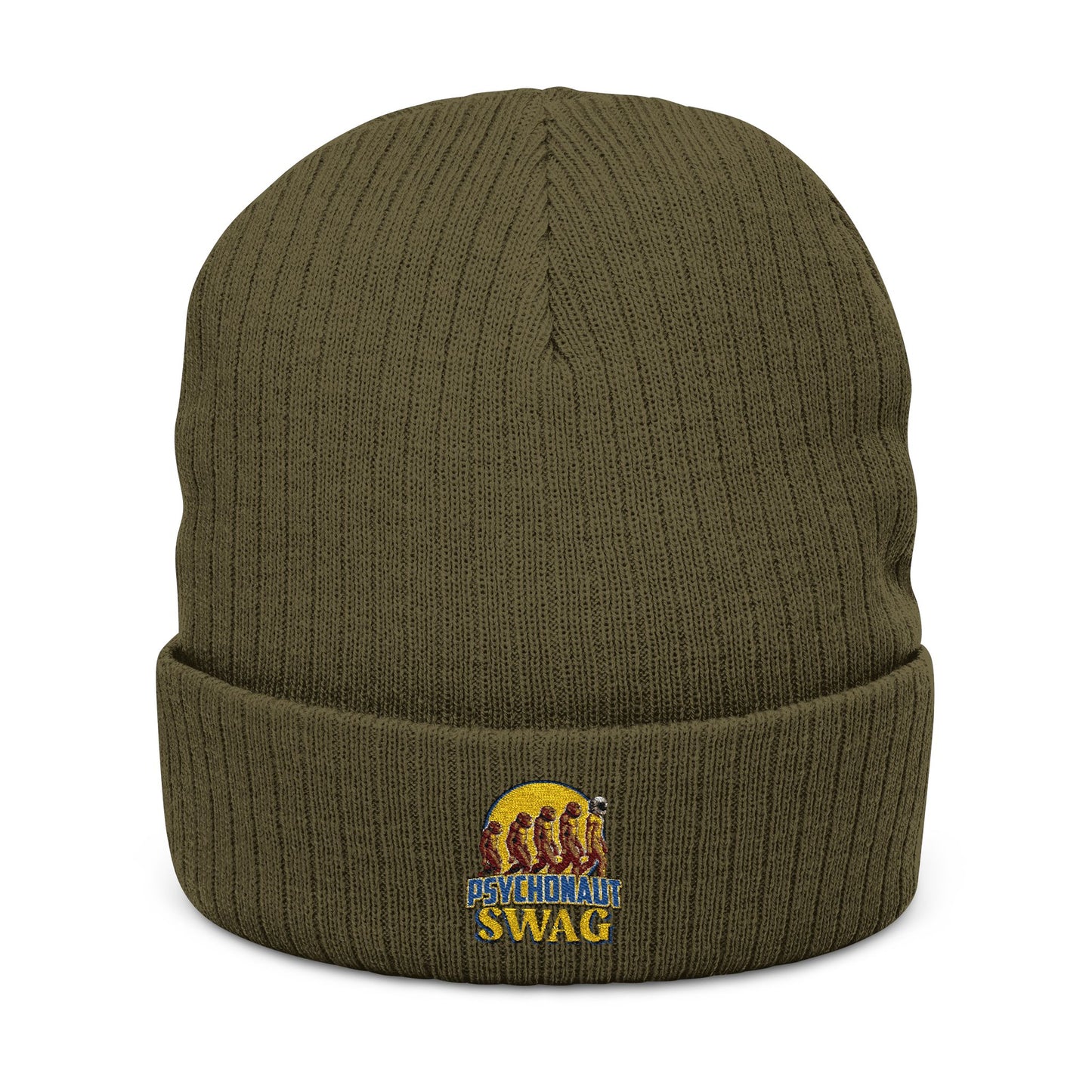 Psychonaut swag, small biz, Ribbed Knit Beanie - Cozy Embroidered Headwear for All Seasons, Winter Fashion, Gift Idea, Casual Style, Outdoor Fun