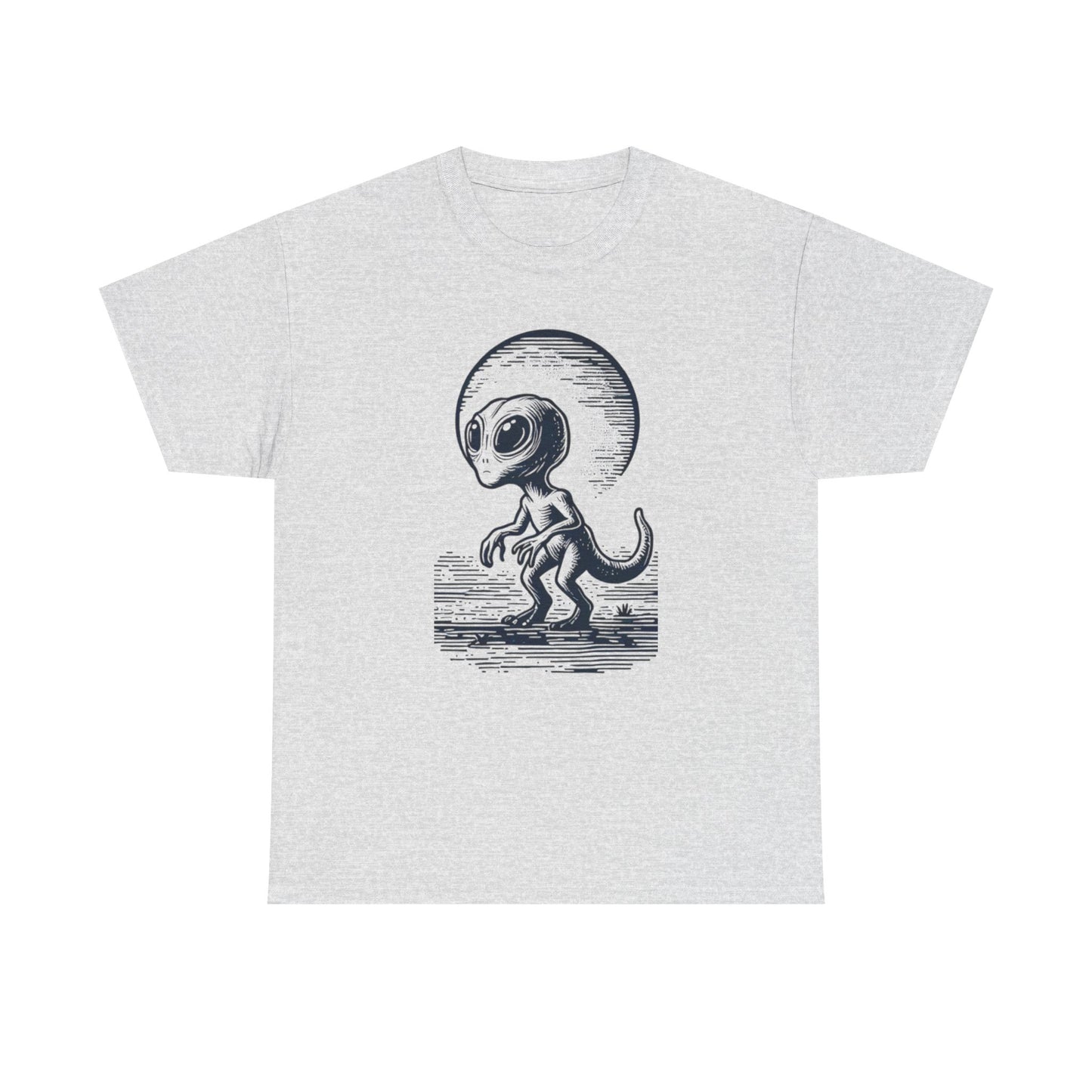 Dinosaur Hybrid, Graphic Unisex Heavy Cotton Tee | UFO Lover T-Shirt | Space-Themed Apparel - Psychonaut Swag