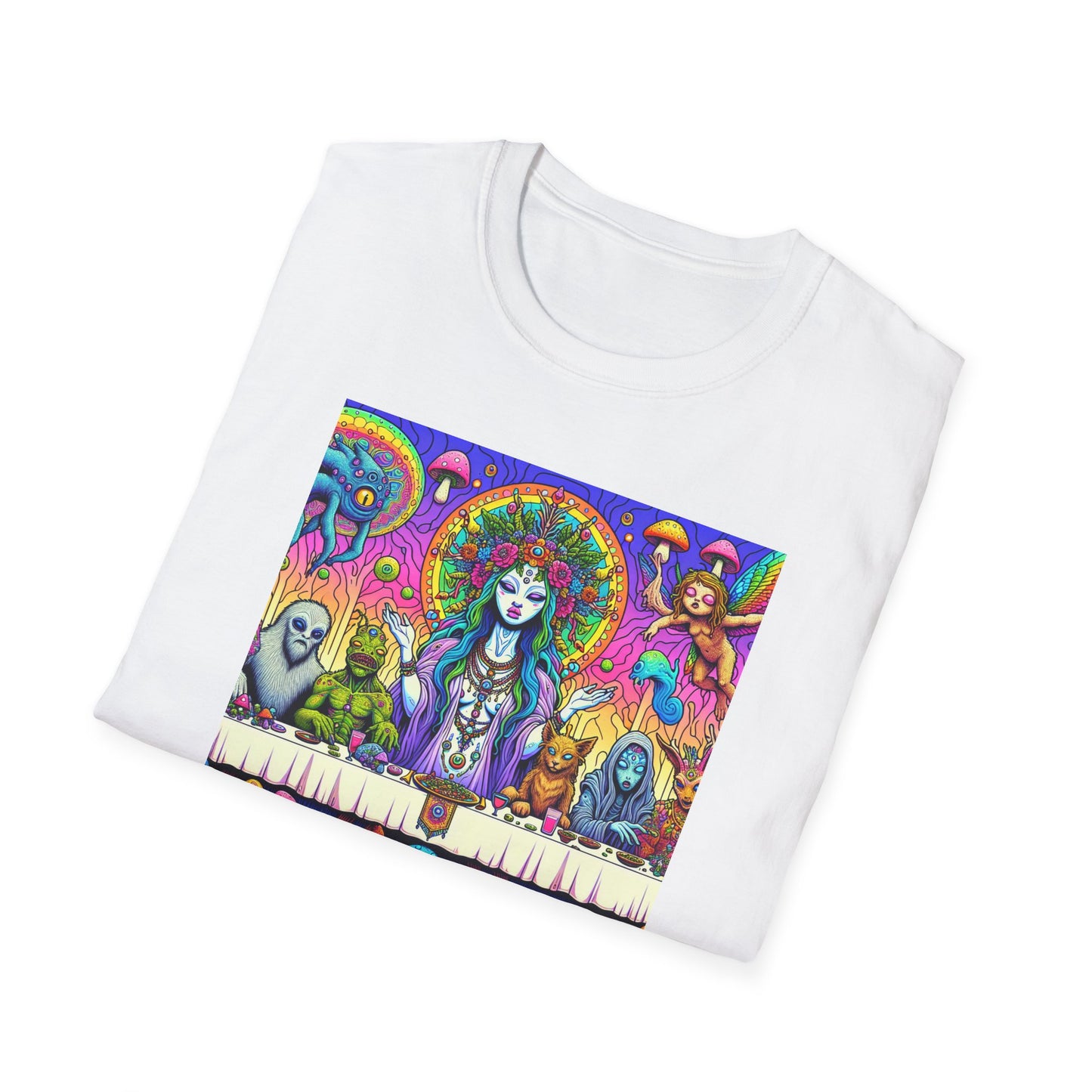 Mushroom Last Supper, Unisex Softstyle T-Shirt - Psychonaut Swag