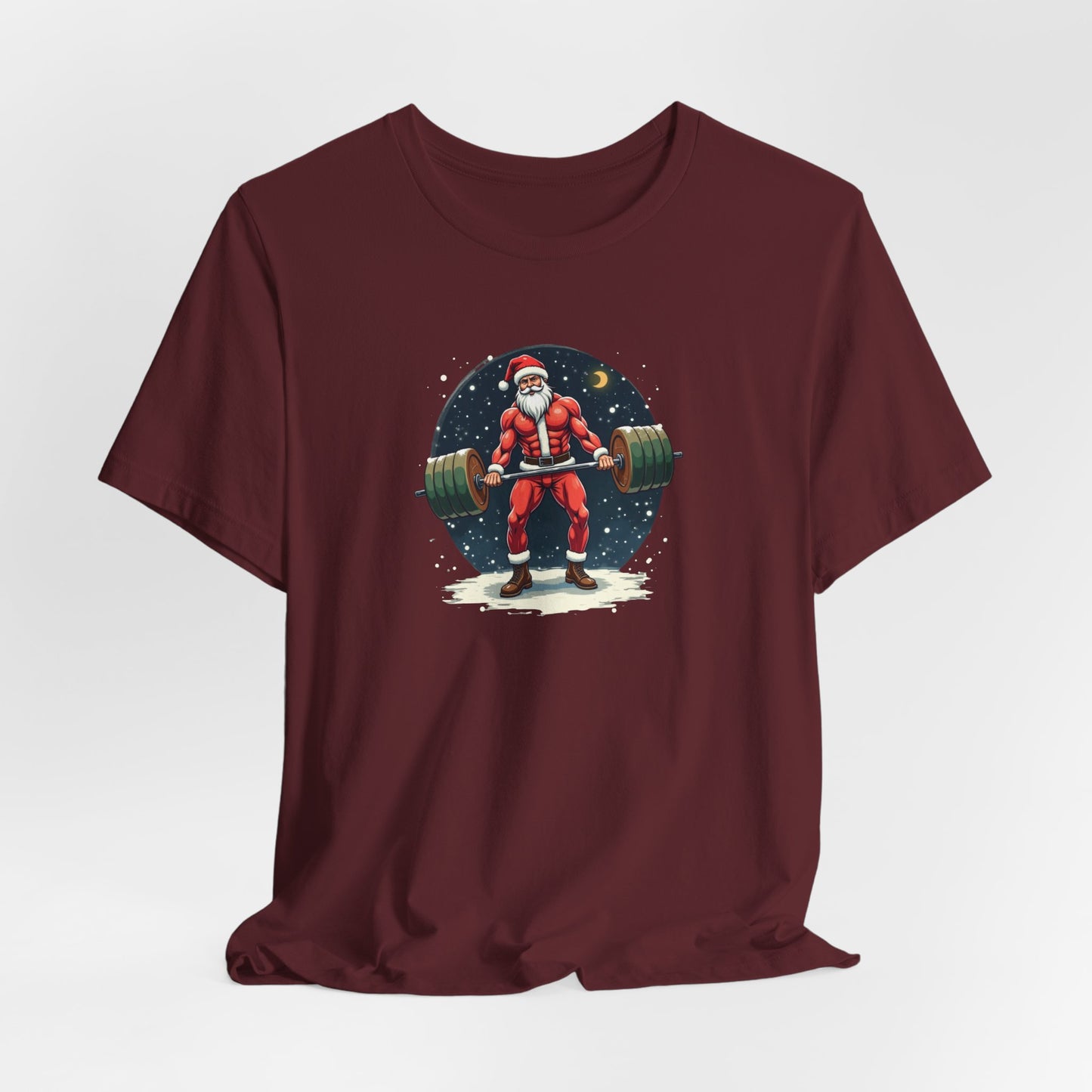 Jacked Santa Weightlifting, Unisex Jersey Short Sleeve Tee