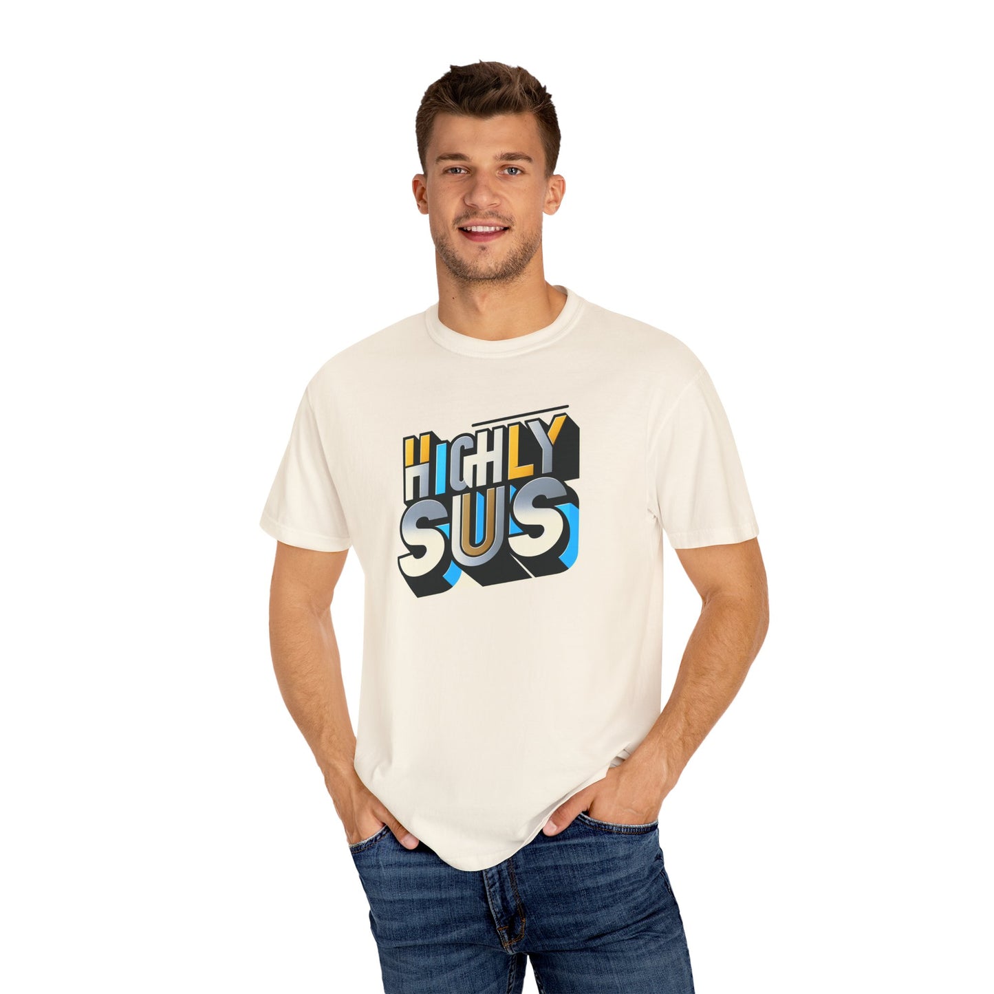 Highly Sus Unisex Garment-Dyed T-shirt - Trendy Casual Wear - Psychonaut Swag