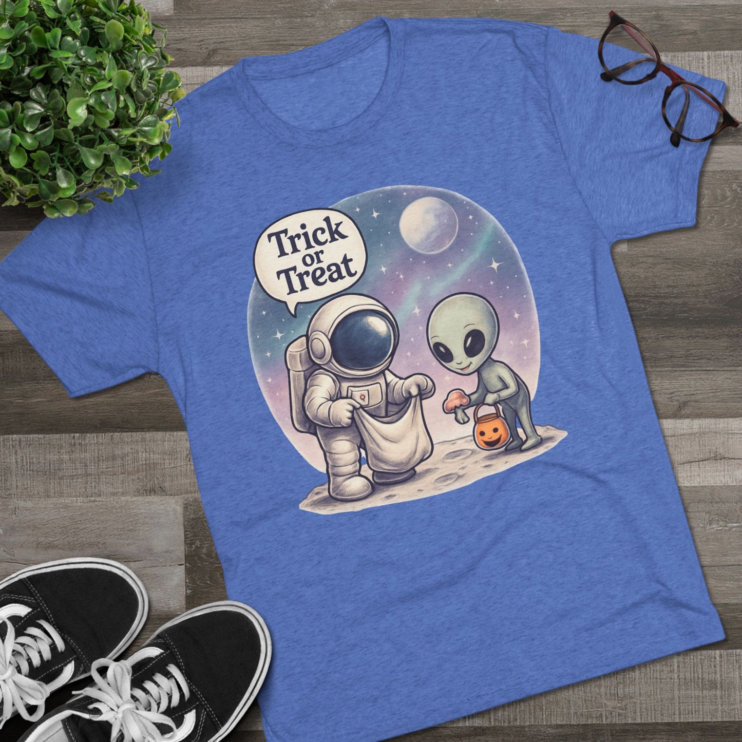 Space Trick or Treat Crew Tee, Halloween T-Shirt, Space Theme Shirt, Unisex Graphic Tee, Fun Costume Tee, Gift for Space Lovers