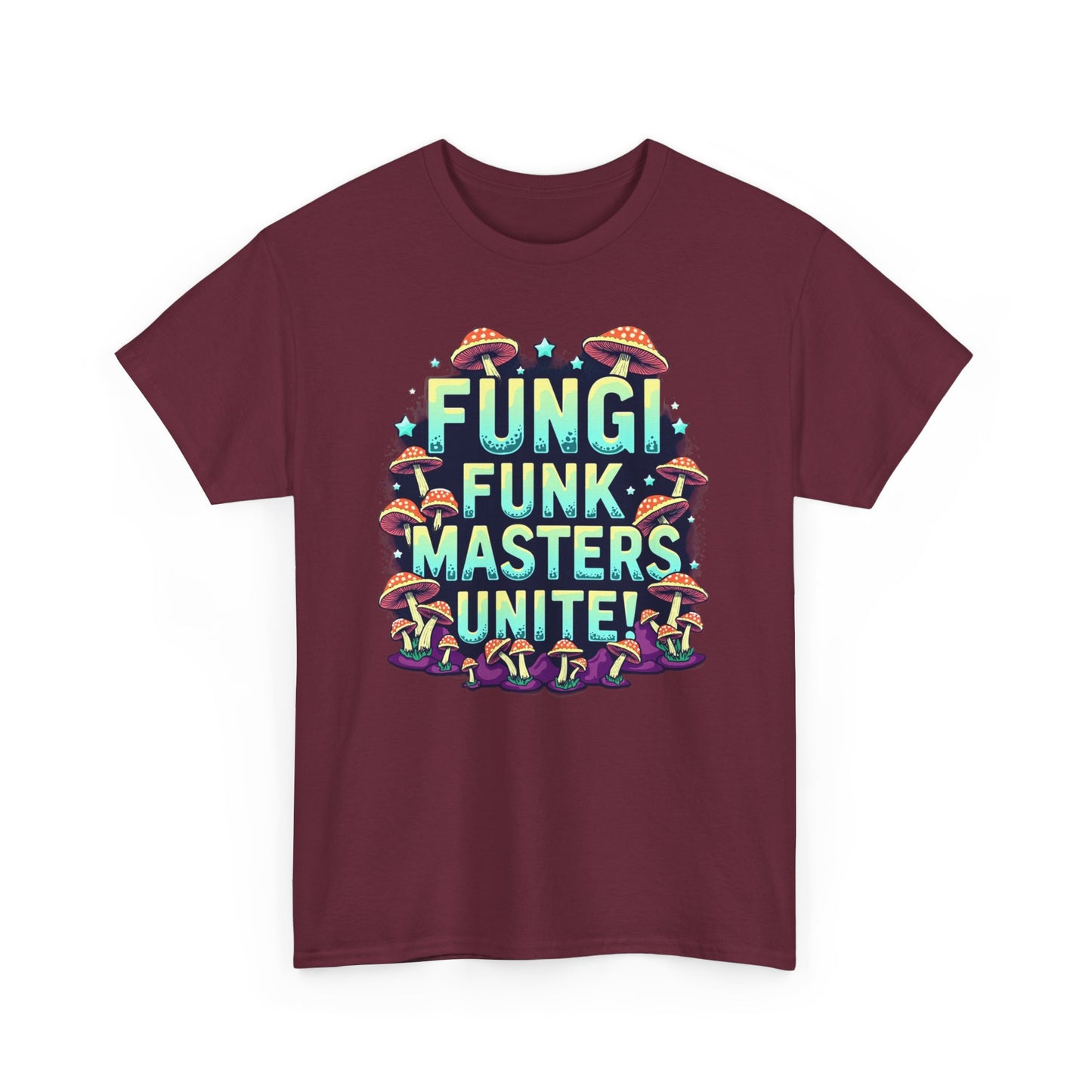 Fungi Funk Masters Unite Unisex Heavy Cotton Tee - Playful Mushroom Graphic T-Shirt - Psychonaut Swag