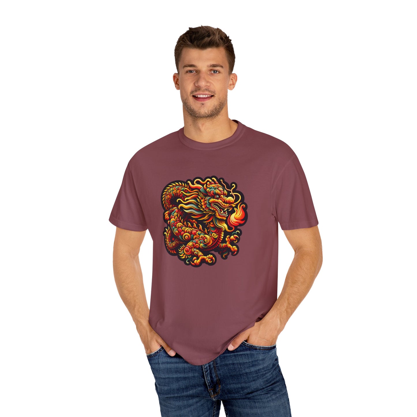 Dragon, Unisex Dragon Graphic T-Shirt - Colorful Garment-Dyed Tee