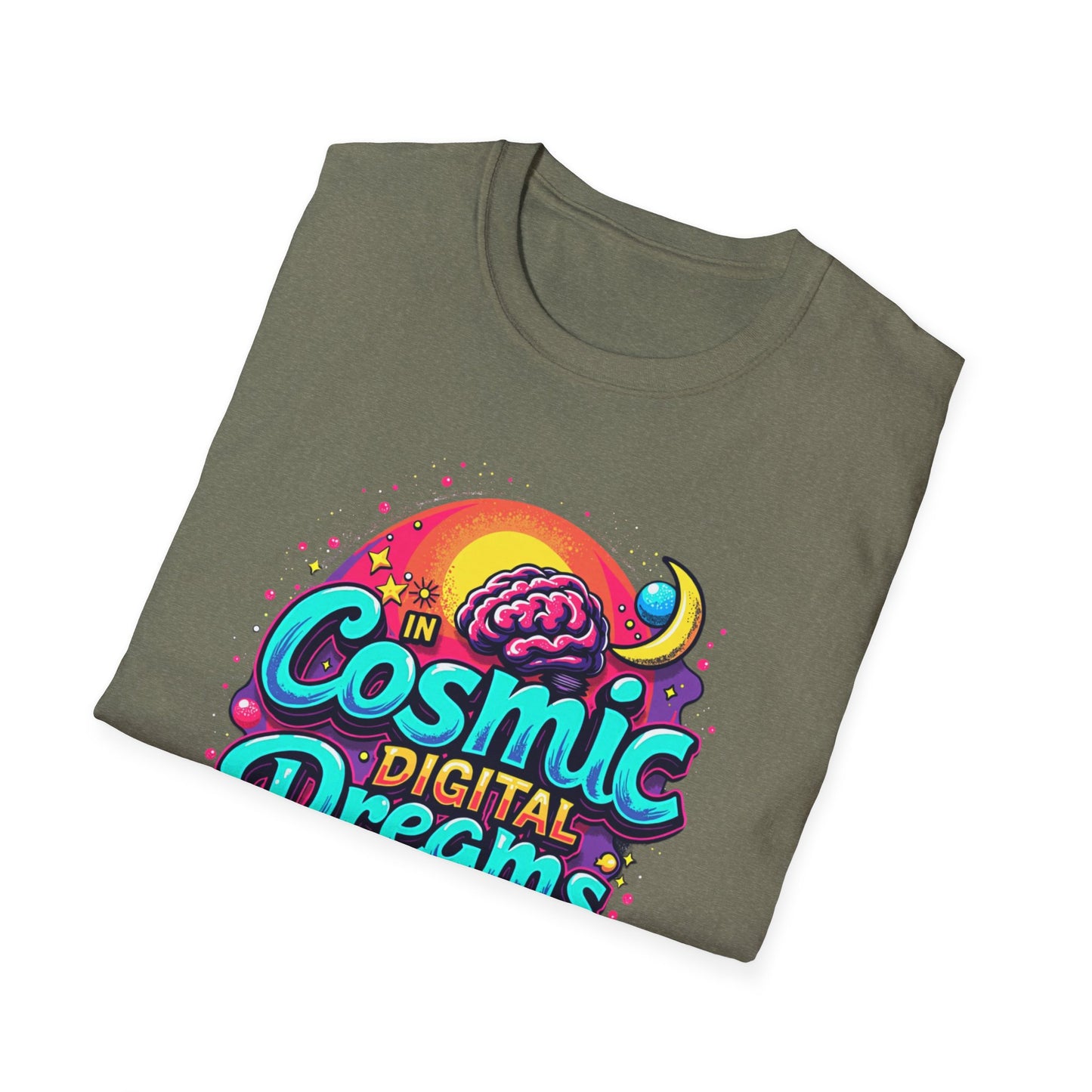 Cosmic Digital Dreams Unisex Softstyle T-Shirt - Vibrant Space-Inspired Design - Psychonaut Swag