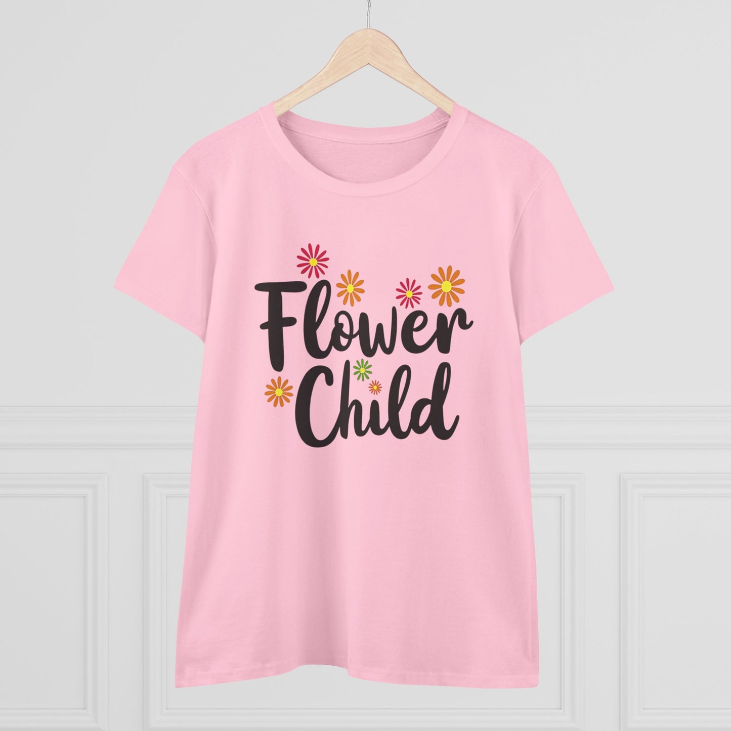 Flower Child Women's Midweight Cotton Tee - Boho Vintage Style Shirt for Everyday Wear - Psychonaut Swag