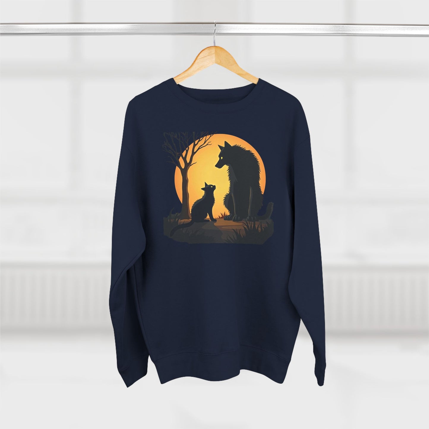 Wolf and Cat Sunset Crewneck Sweatshirt