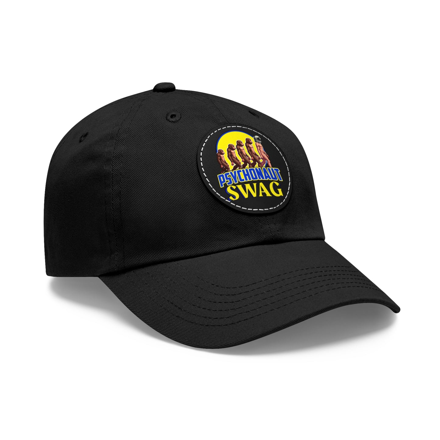 Psychonaut Swag Dad Hat with Leather Patch, Casual Cap for Outdoor Adventures, Fun Gift for Dads, Unique Street Style Hat - Psychonaut Swag