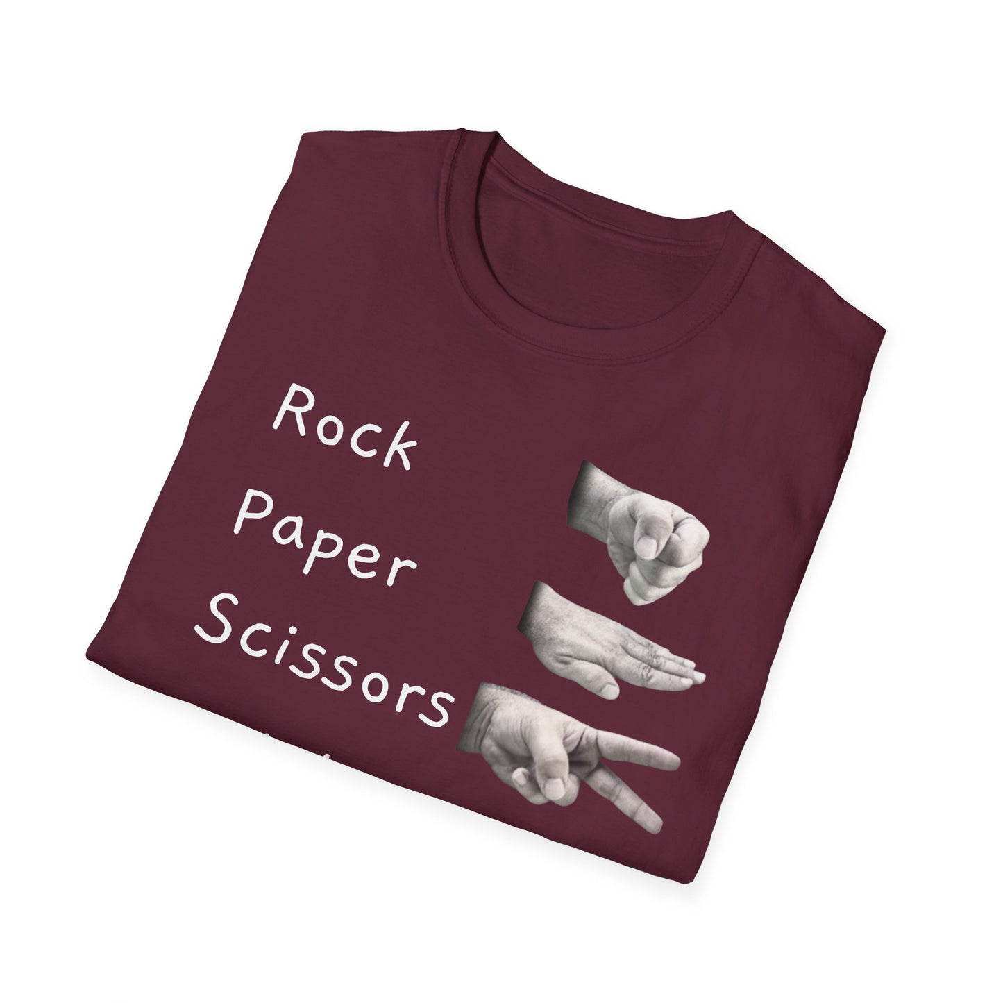 Rock, Paper, Scissors Creative Hands Symbol T-Shirt, Hand Gesture Graphic Tee, Unisex Softstyle Shirt for Friends, Casual Wear, Gift for Holidays, Statement Shirt